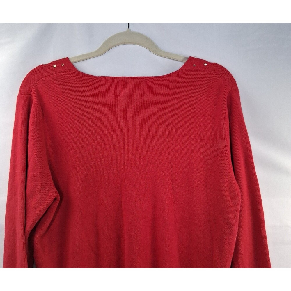 Quacker Factory Women's Red Angel Christmas Embellished V Neck Sweater Size L - Picture 6 of 11